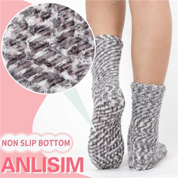 Non Slip Fuzzy Grip Socks Hospital Slipper With Grippers Winter Anti Skid Socks - Picture 4 of 6